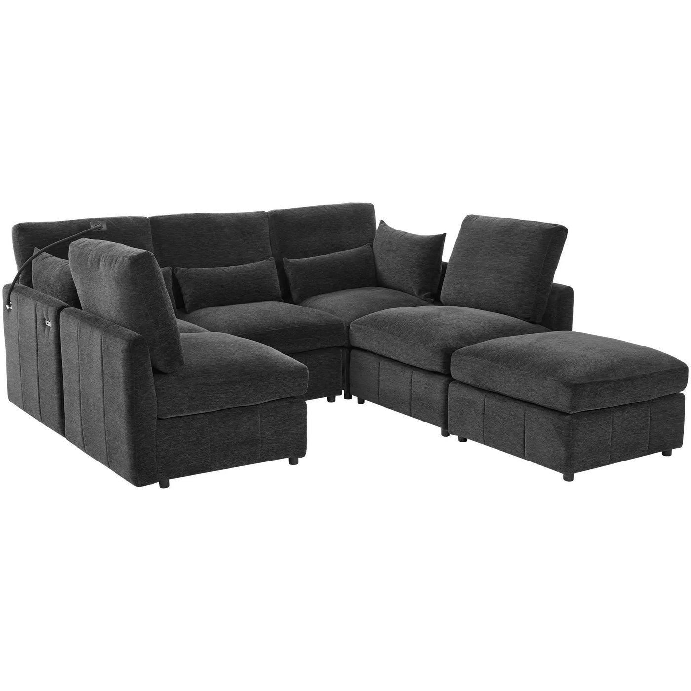 Modern Modular U-Shaped Sofa Bed With Movable Ottoman, USB Ports, Phone Holder by HouseOfZazla