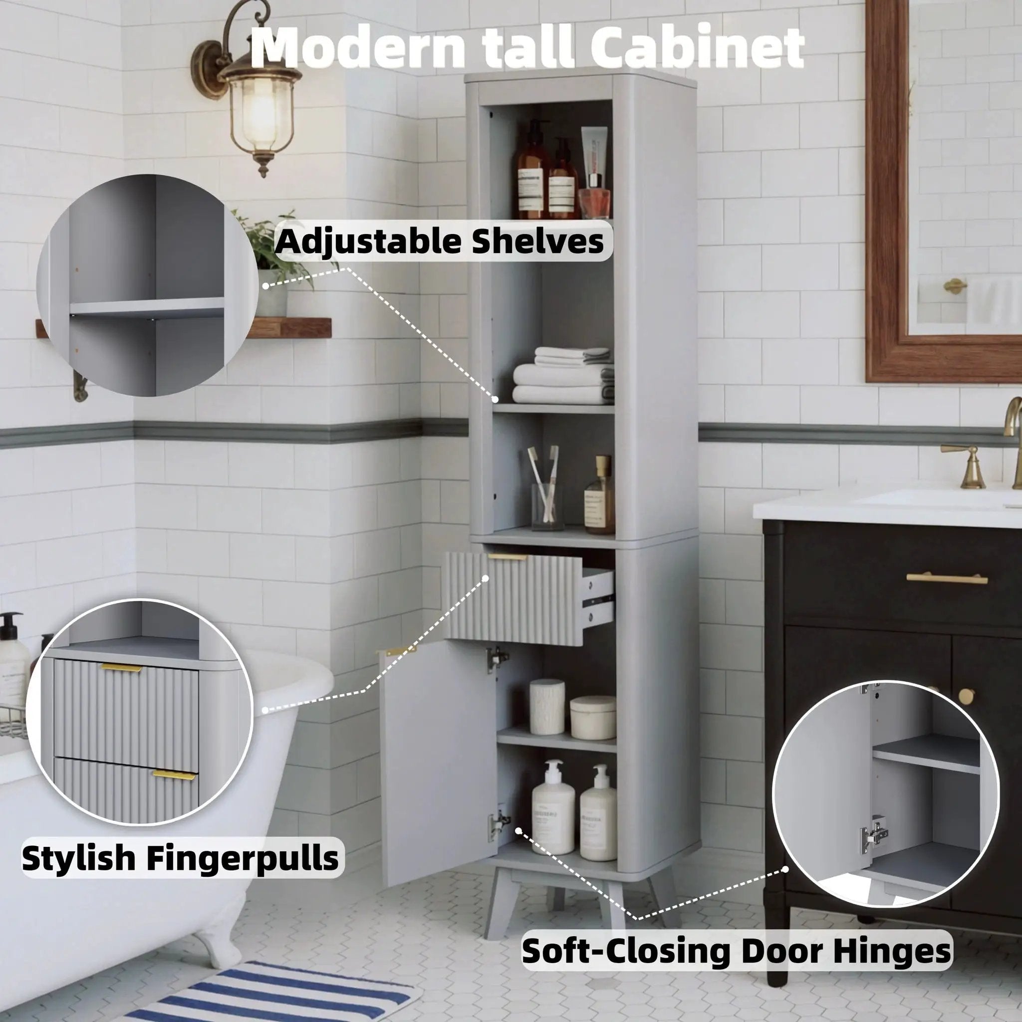 Tall Bathroom Storage Cabinet With Adjustable Shelves And 1 Drawer & Door by HouseOfZazla