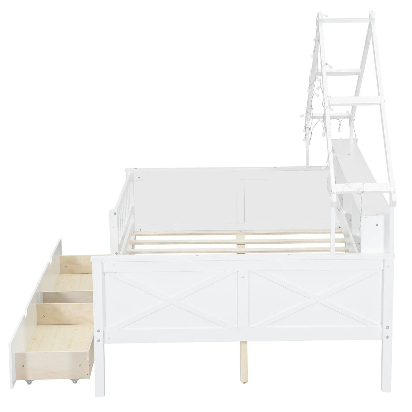 House Style Platform Bed With LED Lights, Storage Shelves, Drawers, And Guardrail by HouseOfZazla