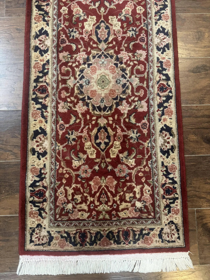 Short Runner Rug 2x6, Fine 200 KPSI, Red Floral Medallion, Wool and Silk Highlights, Persian Runner Rug, Traditional, Sino Persian by Jewel Rugs