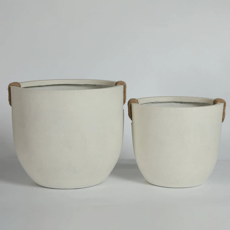 Round Concrete Planter Set of 2, Large Handmade Off White Pots by HouseOfZazla