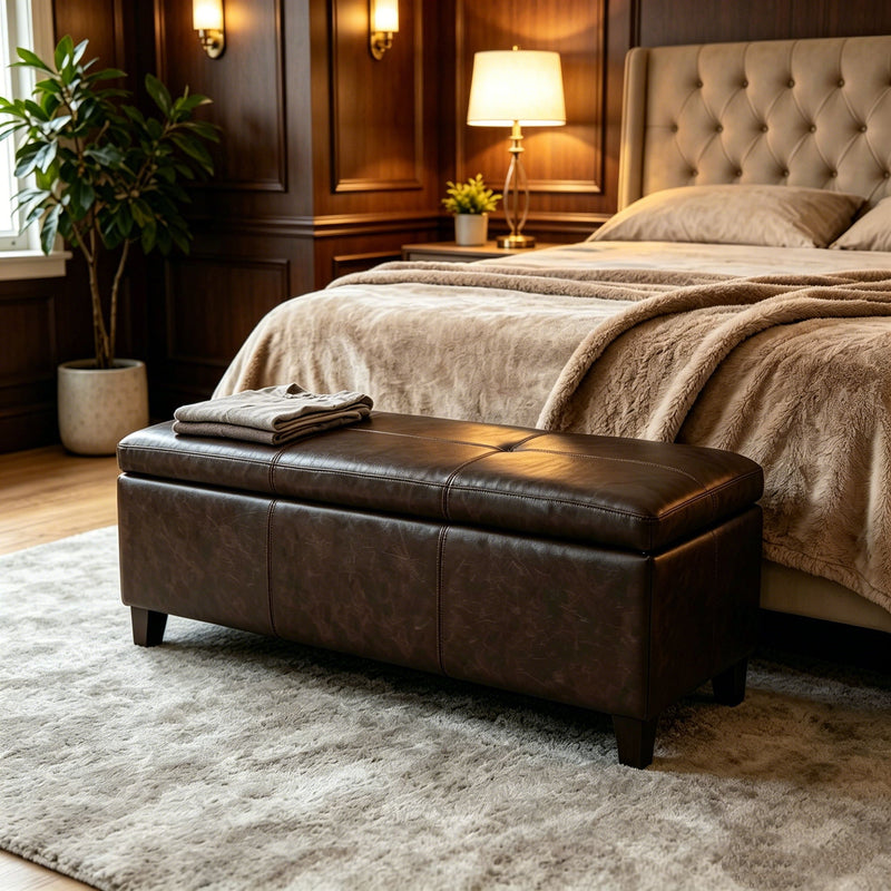 Rectangle Storage Ottoman Bench For Living Room - Brown by HouseOfZazla