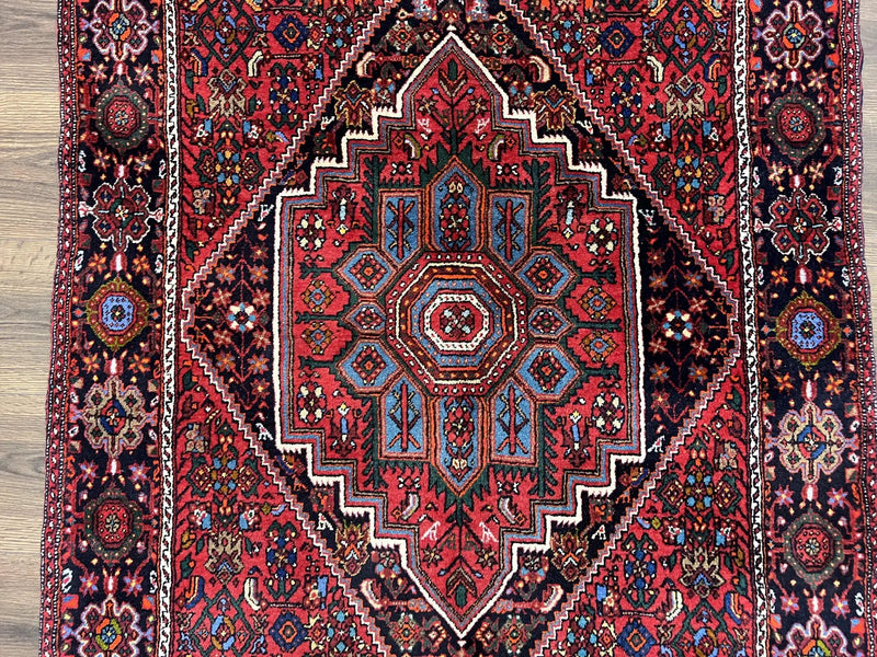 Fine Persian Bidjar Rug 3x5 ft, Ruby Red and Black, Geometric Medallion, Hand Knotted Semi Antique Oriental Bijar Carpet, Wool Area Rug, Tribal Rug by Jewel Rugs