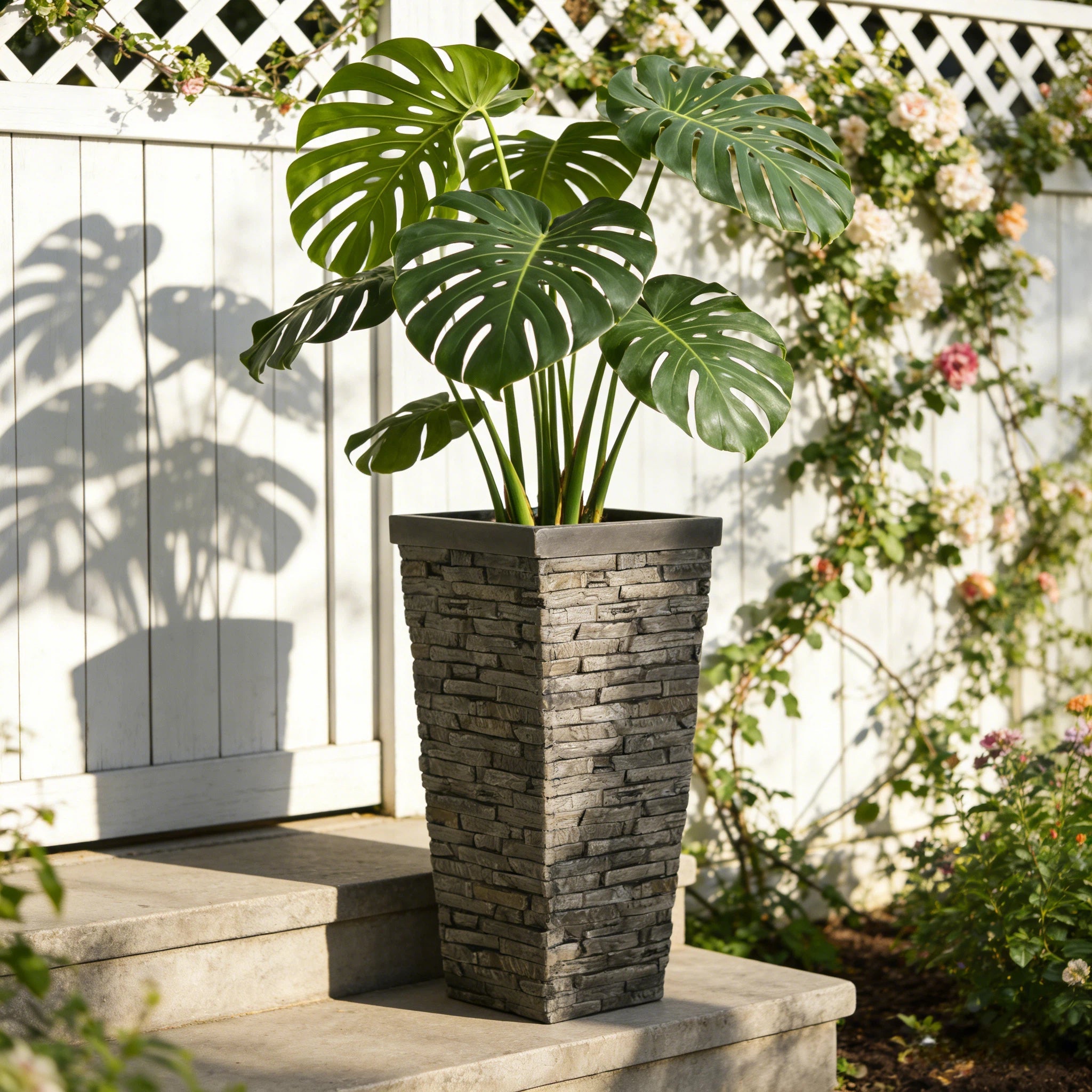 Tall Stone-Effect Square Planter by HouseOfZazla