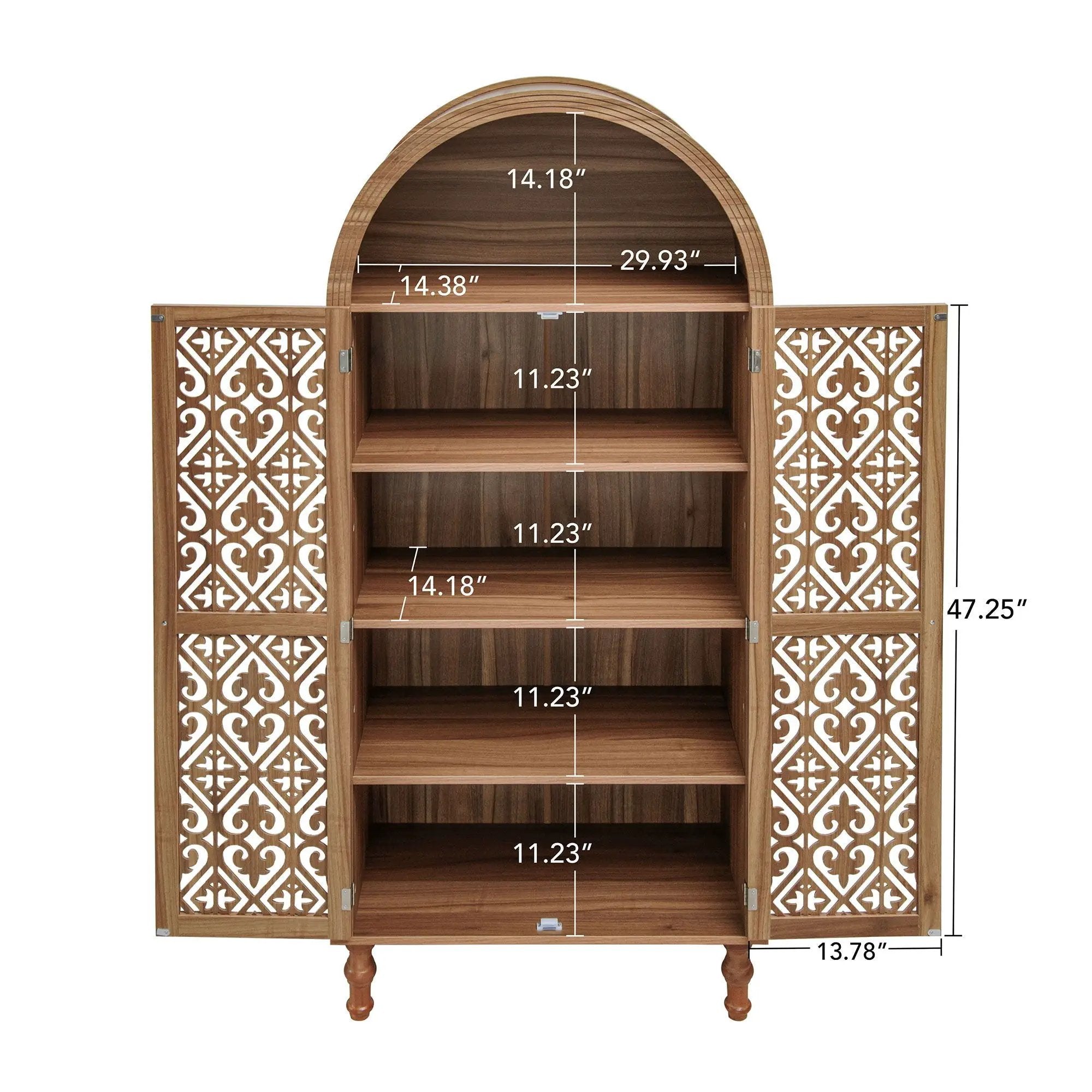 Tall Kitchen Pantry Cabinet With Hollow Carved Doors Adjustable Shelves Versatile Storage Cabinet For Kitchen - Walnut by HouseOfZazla