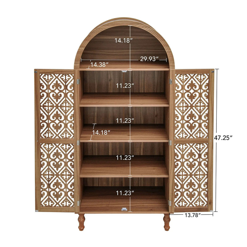 Tall Kitchen Pantry Cabinet With Hollow Carved Doors Adjustable Shelves Versatile Storage Cabinet For Kitchen - Walnut by HouseOfZazla