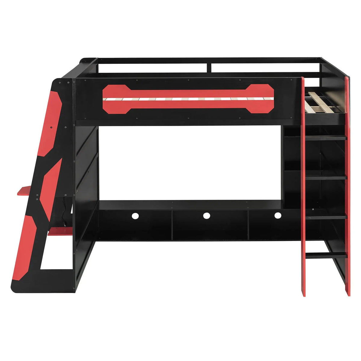 Full Size Wood Loft Bed with Desk, Multi-storage Shelves and RGB Light, photo 5 of 10