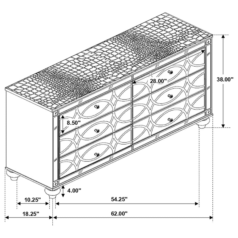 Arabesque - 6 Drawer Dresser - Silver by HouseOfZazla