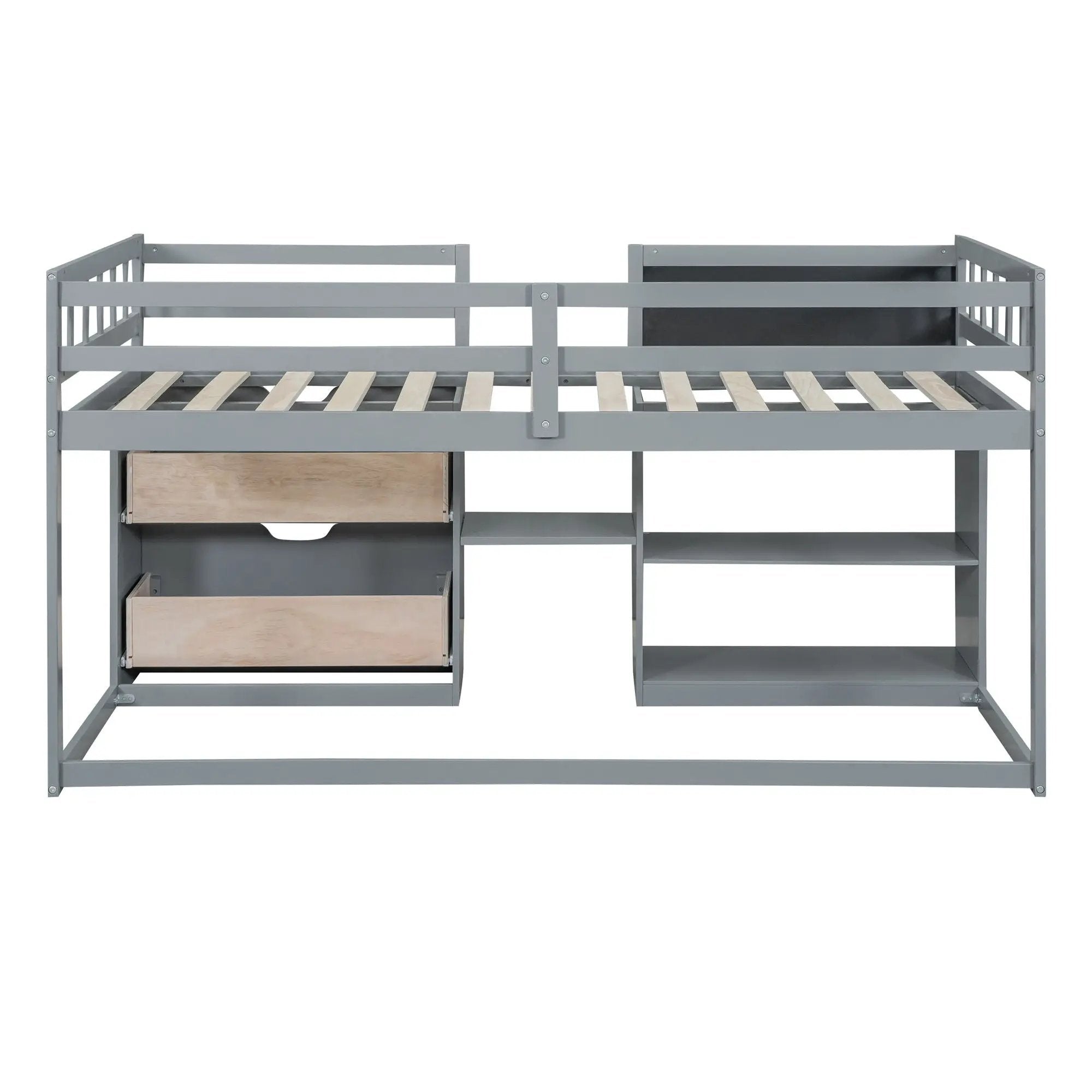 Low Loft Bed With Rolling Desk, Shelf And Drawers by HouseOfZazla