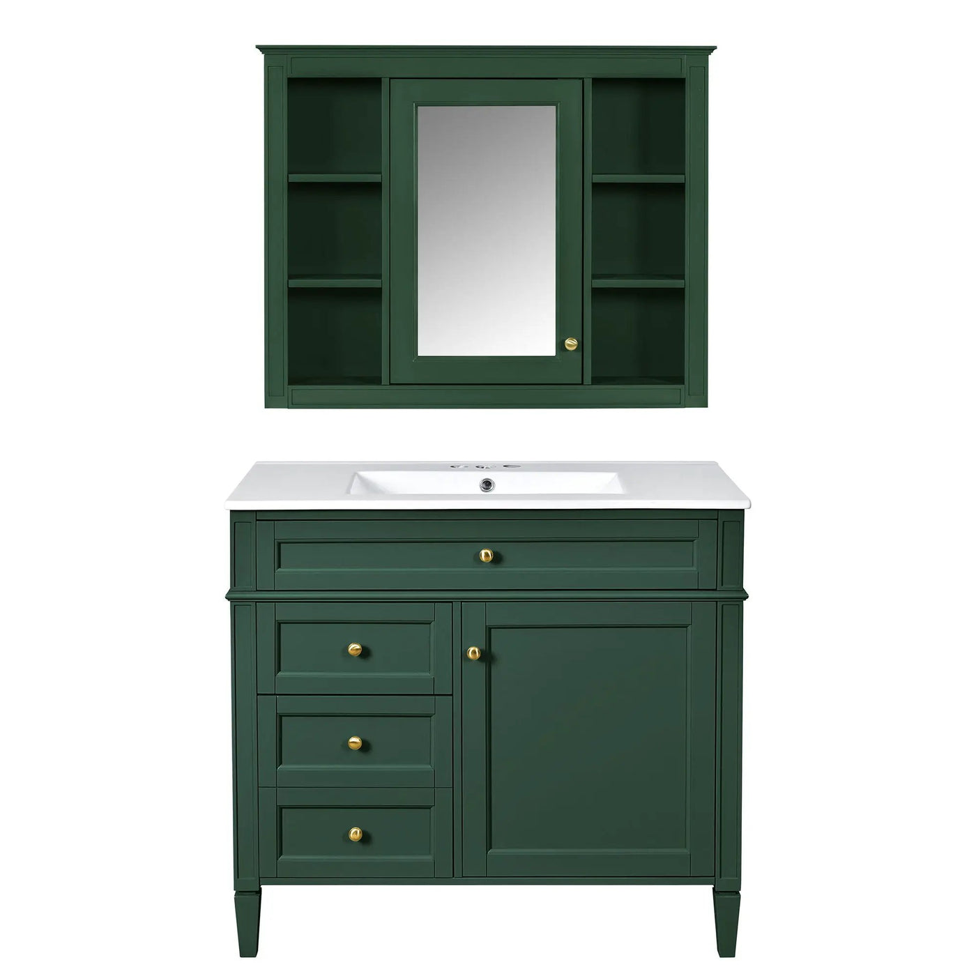Bathroom Vanity With Mirror Cabinet, Single Sink With 2 Soft Closing Doors And 4 Drawers by Unique Piece Furniture