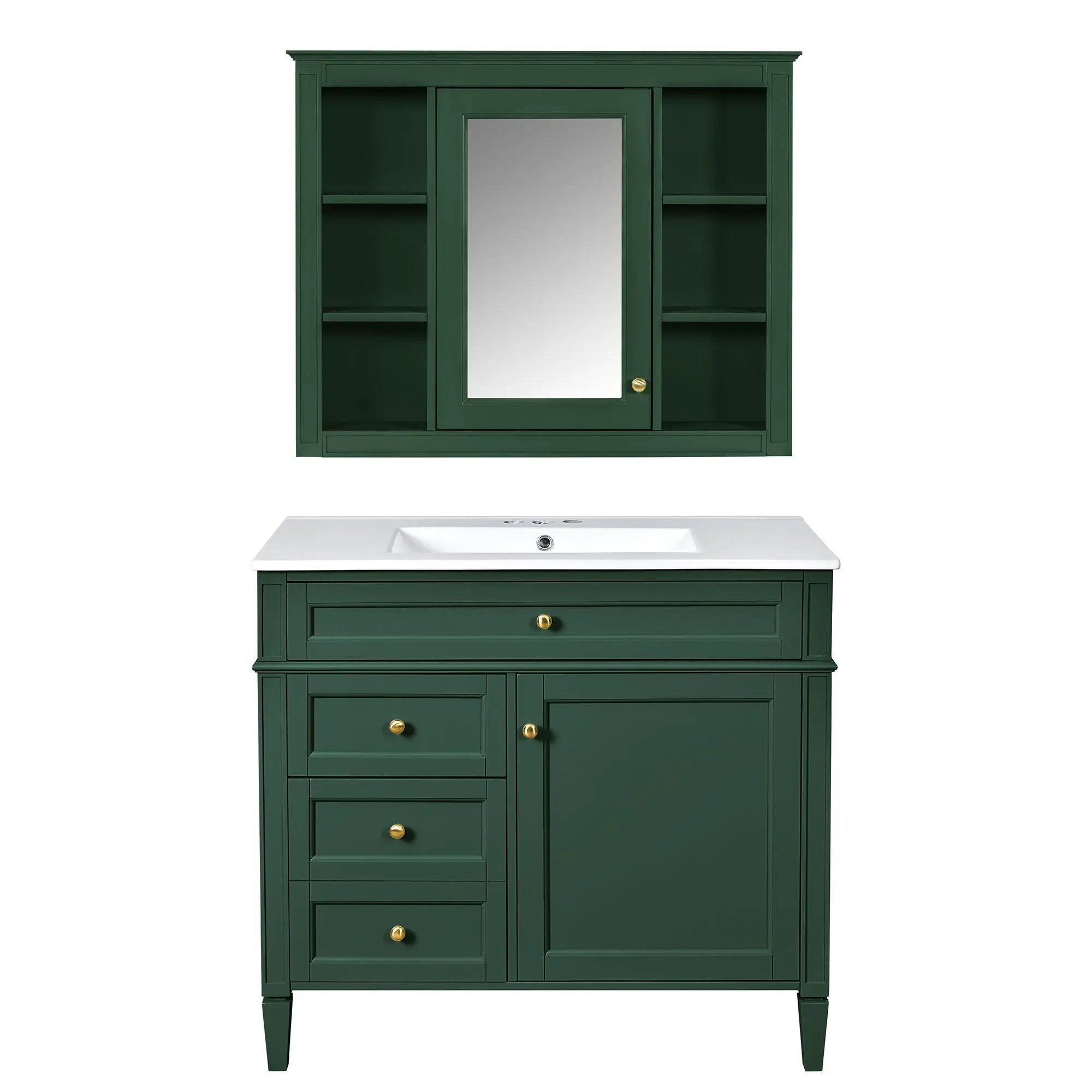 Bathroom Vanity With Mirror Cabinet, Single Sink With 2 Soft Closing Doors And 4 Drawers by Unique Piece Furniture