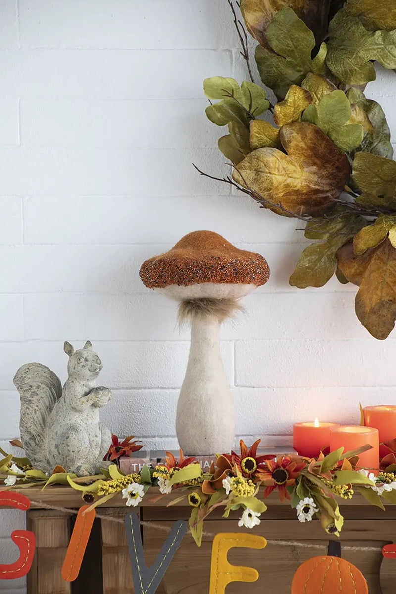 Mushroom Holiday Ornament, For Harvest Festival Fall Festival & Thanksgiving Table Decorations (Set of 2) - Beige / Orange by HouseOfZazla
