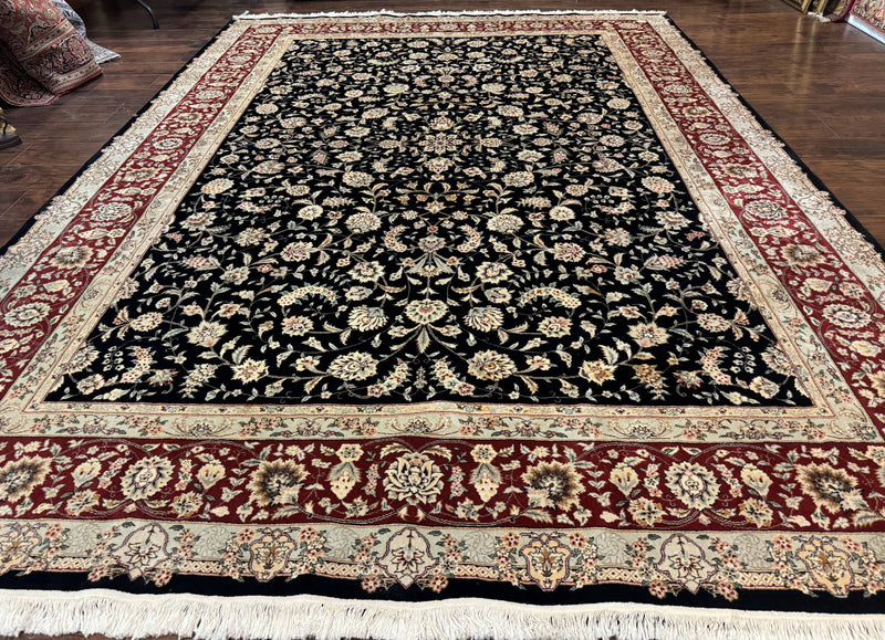 Sino Persian Rug 9x12, Fine Elegant Oriental Carpet 200 KPSI, Black and Dark Red, Allover Floral by Jewel Rugs