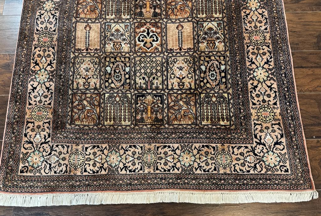 Indian Kashmiri Silk Rug 4x6, Panel Design, Multicolor, Fine by Jewel Rugs