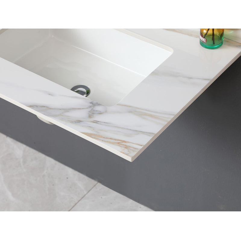 Vanity Top With Undermount Sink And Backsplash, Sintered Stone by HouseOfZazla