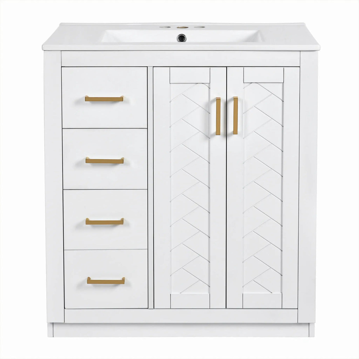 Ceramic Sink Combo, Freestanding Vanity Set With 3 Drawers & Soft Closing Doors by HouseOfZazla
