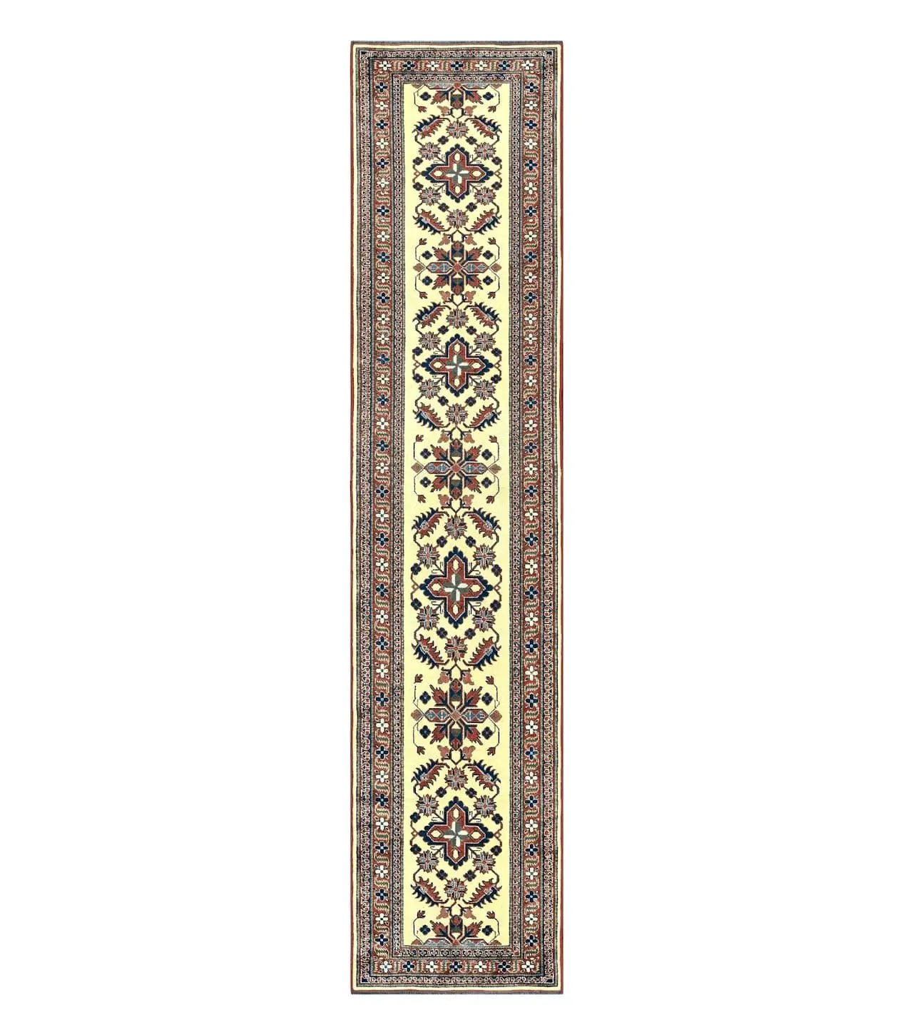 Afghan Heriz Runner Rug 2.9 x 12, Vintage Hand Knotted Persian Carpet for Hallway, 12ft Runner, Wool, Cream by Jewel Rugs