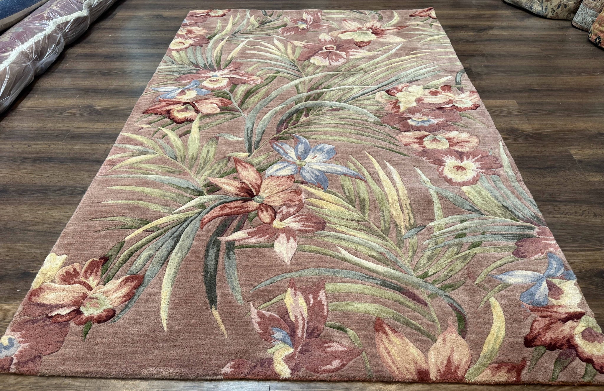 Hand Tufted Floral Rug 5x8, Light Rose Wool Carpet by Jewel Rugs