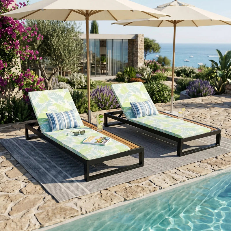 Black Iron & Teak Finish Chaise Lounge Set by HouseOfZazla