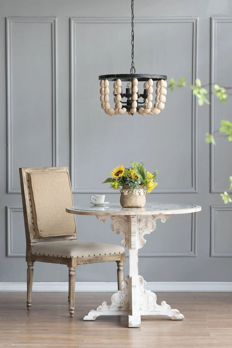 4 Light Wood Chandelier, Hanging Light Fixture With Adjustable Chain For Kitchen, Bulb Not Included - Cream by Unique Piece Furniture