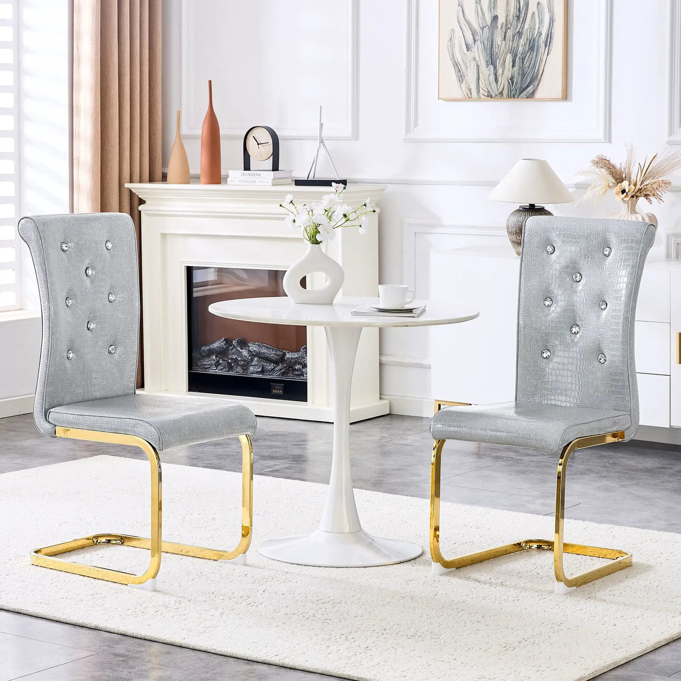 Elegant Design Alligator Skin Upholstered Dining Chairs by Unique Piece Furniture
