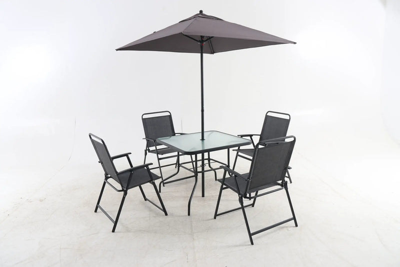 Outdoor Patio Dining Set For 4 People, Metal Patio Furniture Table And Chair Set With Umbrella - Black by Unique Piece Furniture
