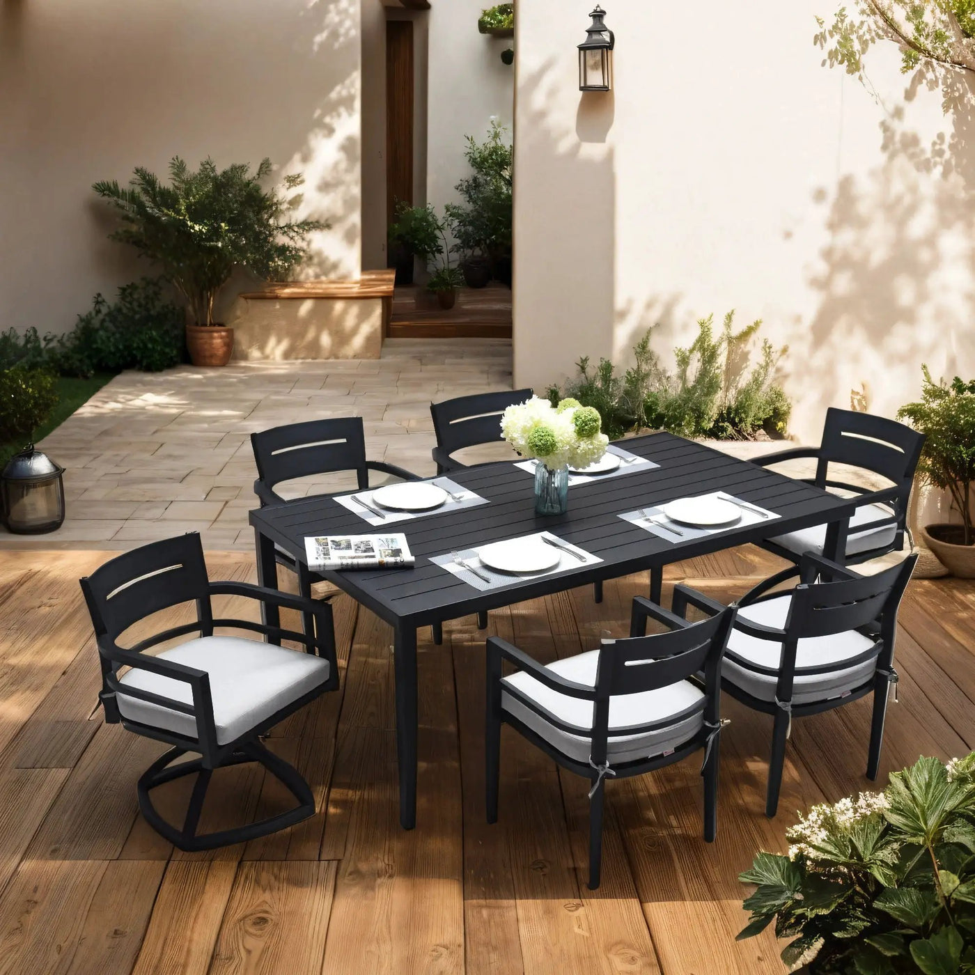 Outdoor Patio Dining Table With Tapered Feet & Umbrella Hole by Unique Piece Furniture