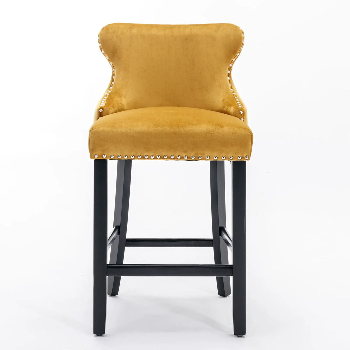 Contemporary Upholstered Wing-Back Barstools With Button Tufted Decoration And Wooden Legs, And Nailhead Trim, Leisure Style Bar Chairs, Bar Stools (Set of 2) by Unique Piece Furniture