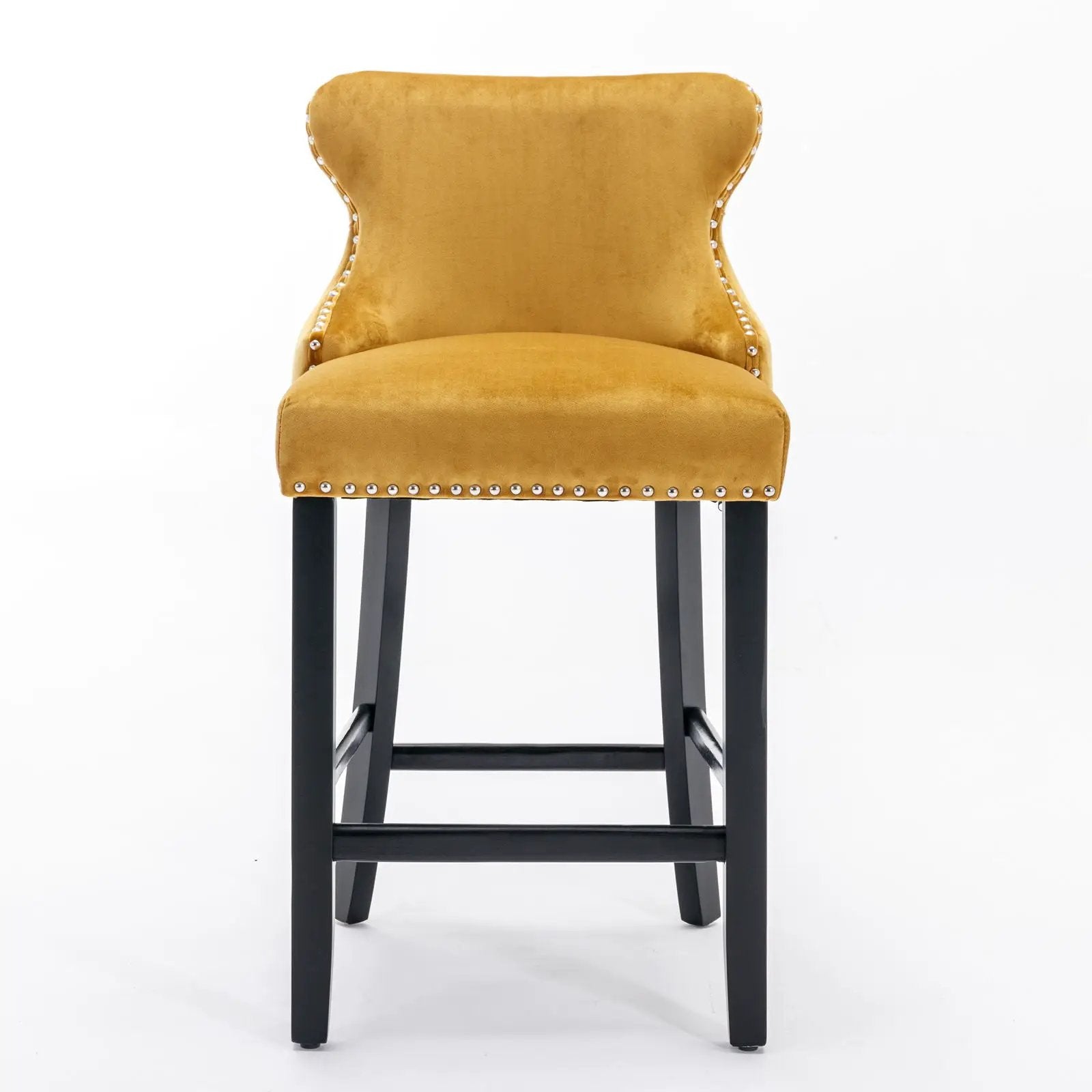 Contemporary Upholstered Wing-Back Barstools With Button Tufted Decoration And Wooden Legs, And Nailhead Trim, Leisure Style Bar Chairs, Bar Stools (Set of 2) by HouseOfZazla