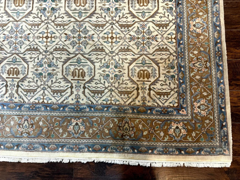 Indo Persian Rug 6x9, Beige, Allover Pattern, Vintage Wool Oriental Carpet by Jewel Rugs