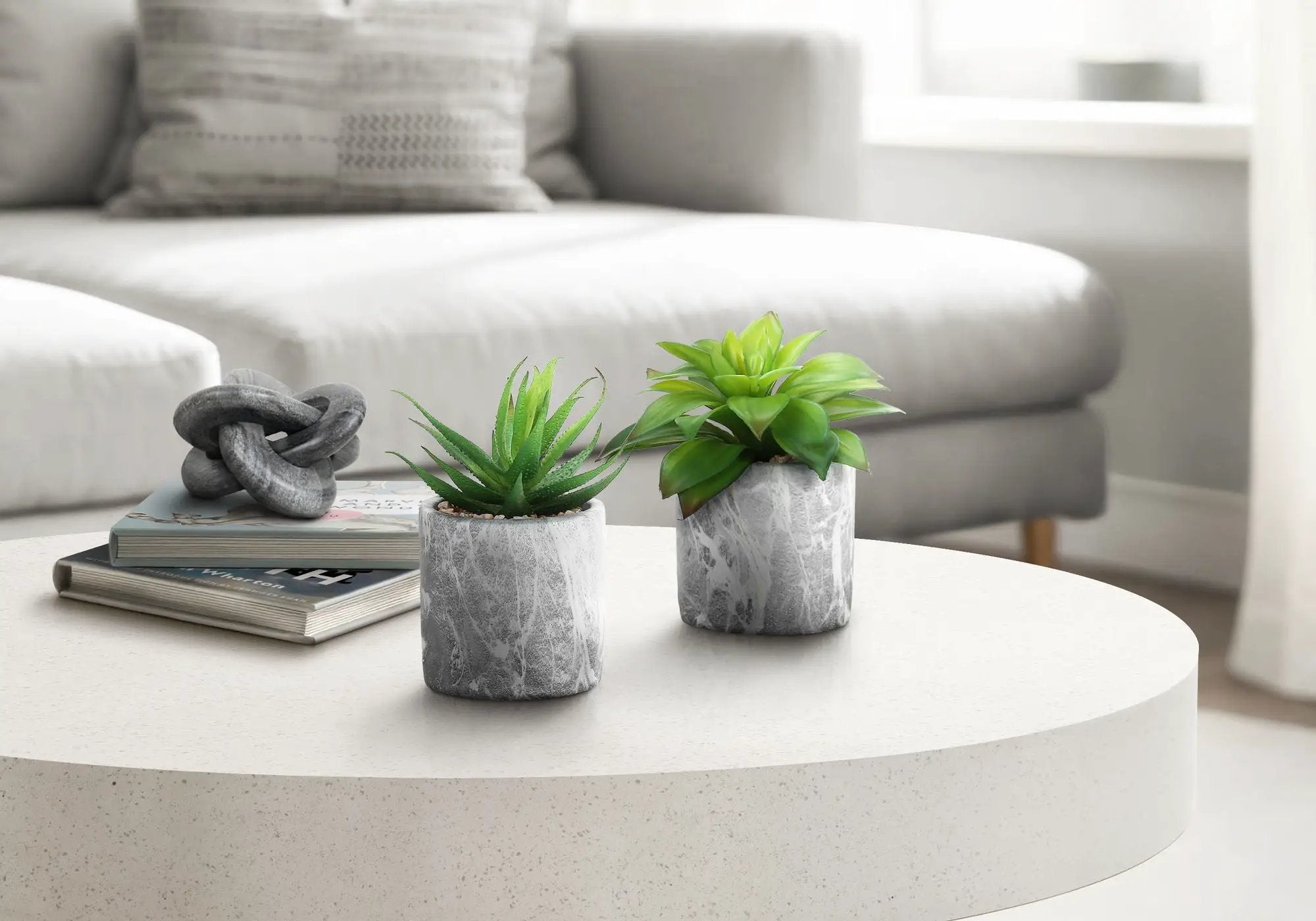 6" Tall, Artificial Plant, Succulent, Indoor, Faux, Fake, Table, Greenery, Potted, Decorative (Set of 2) - Green / Gray by Unique Piece Furniture