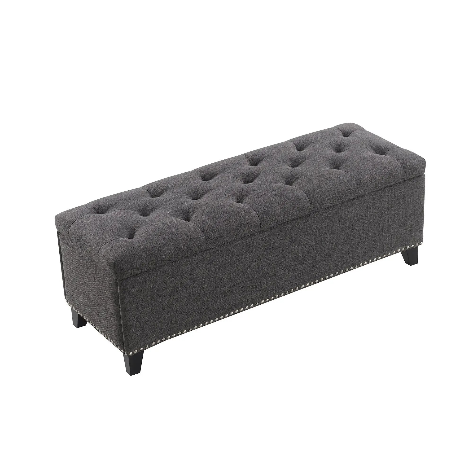 Button-Tufted Storage Ottoman With Safety Close Hinge by HouseOfZazla