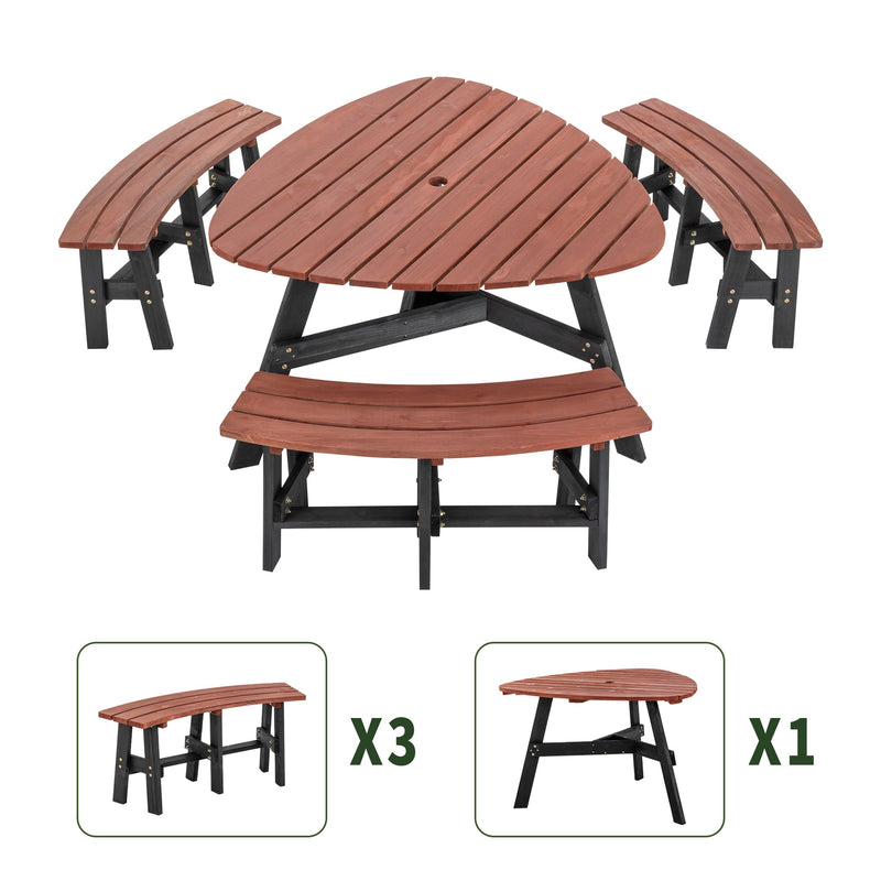6-Person Semi-Circular Outdoor Solid Fir Wood Picnic Table Set, Rustic by HouseOfZazla