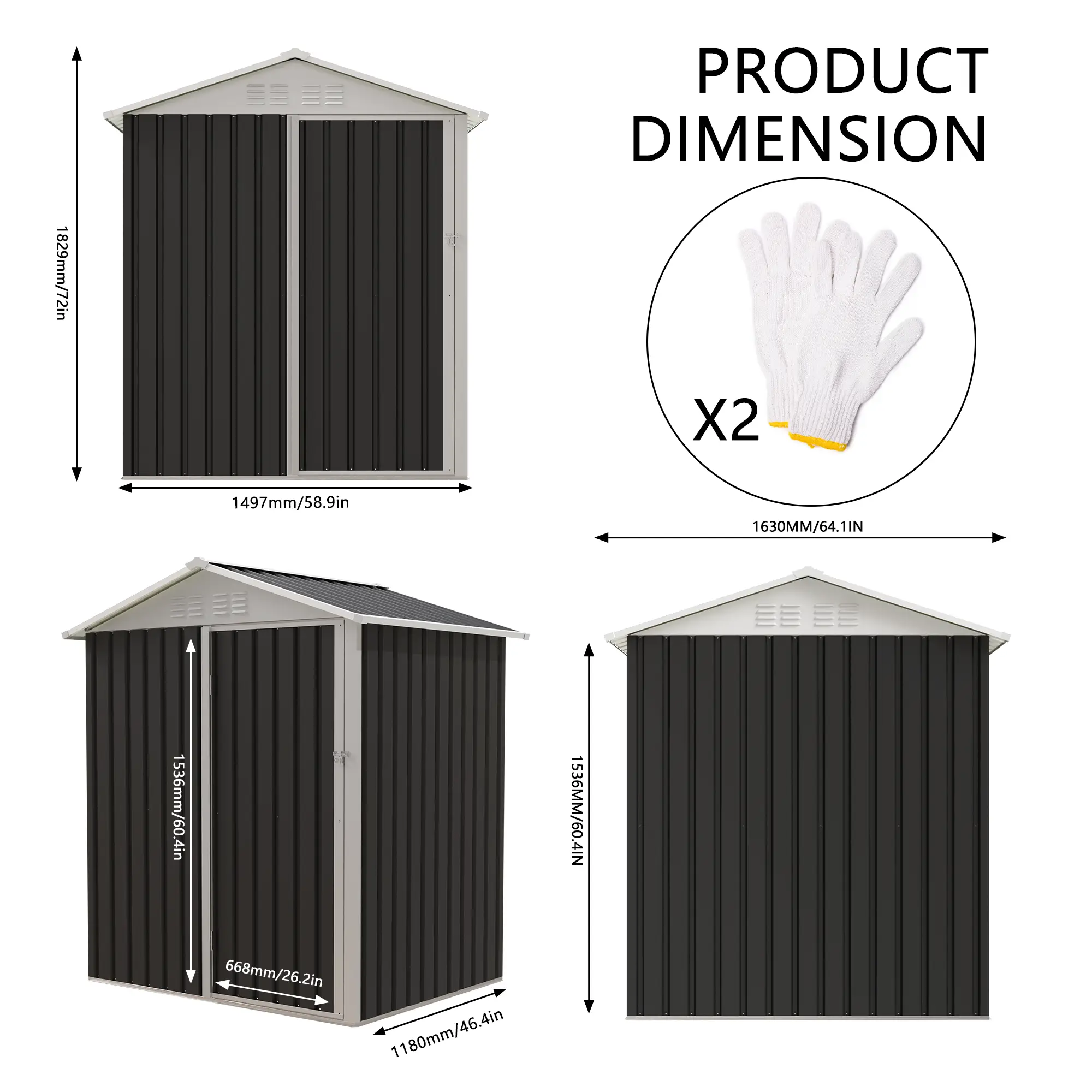 5.4x4.27 FT Outdoor Storage Shed with Hinge Door by HouseOfZazla