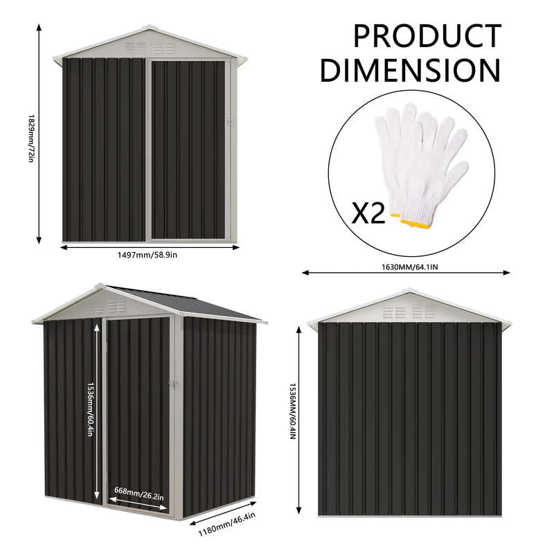 5.4x4.27 FT Outdoor Storage Shed with Hinge Door by HouseOfZazla
