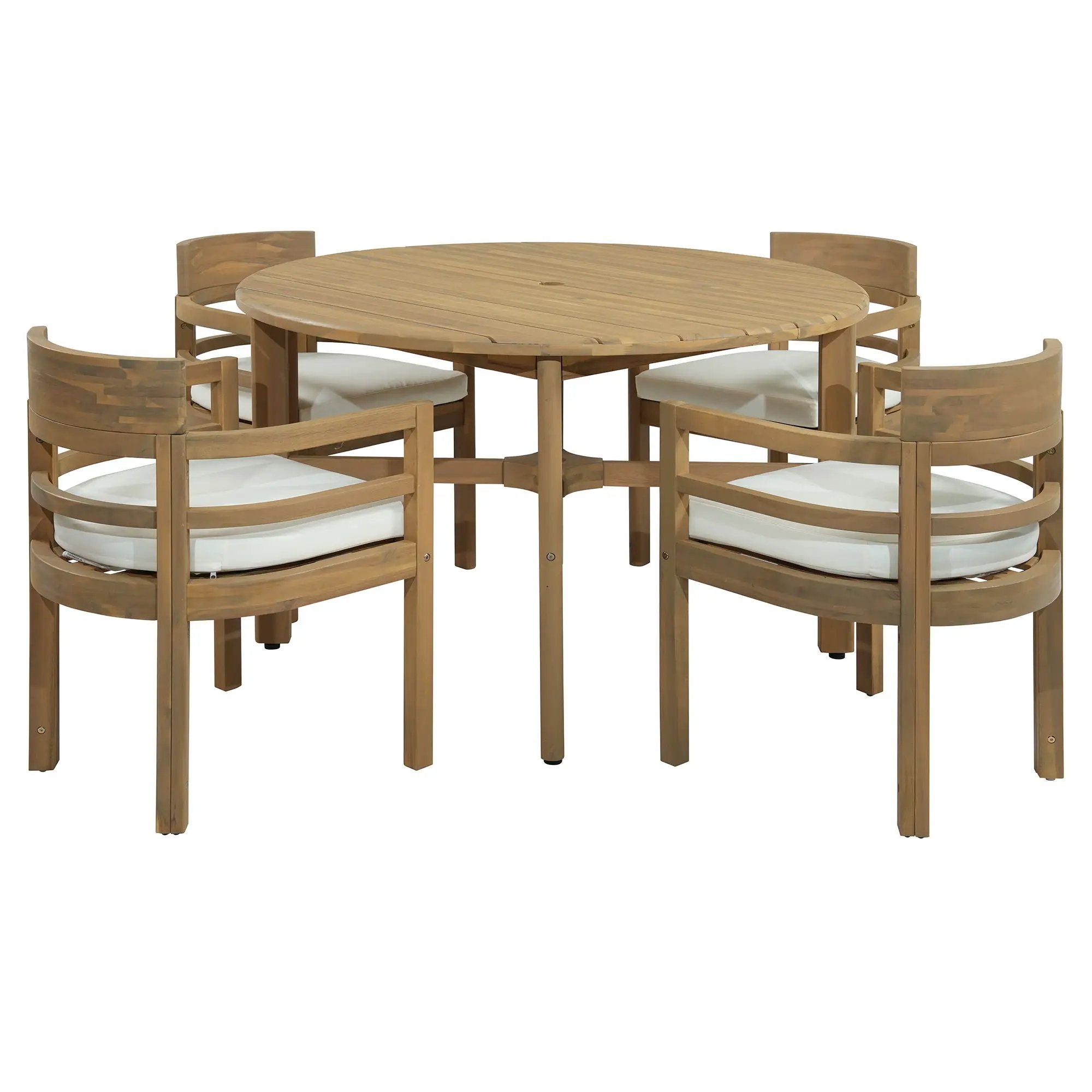 5 Piece Round Patio Table & Cushioned Armrest Chairs, Outdoor Dining Set With Umbrella Hole by HouseOfZazla