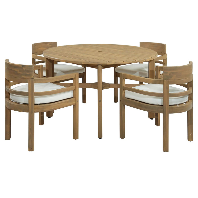 5 Piece Round Patio Table & Cushioned Armrest Chairs, Outdoor Dining Set With Umbrella Hole by HouseOfZazla
