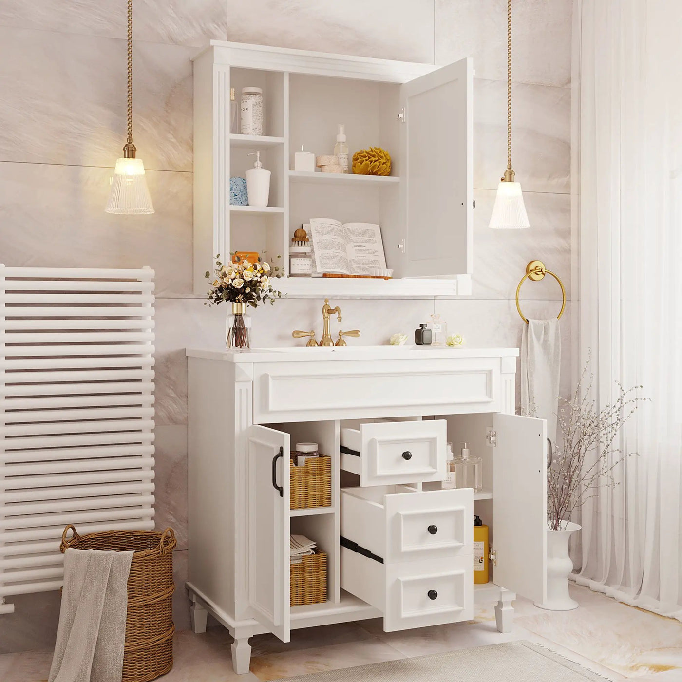 Bathroom Vanity With Top Sink, Mirror Cabinet, 2 Soft Closing Doors & 2 Drawers by Unique Piece Furniture