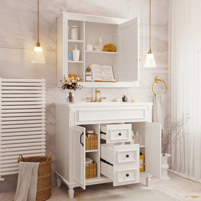 Bathroom Vanity With Top Sink, Mirror Cabinet, 2 Soft Closing Doors & 2 Drawers by Unique Piece Furniture