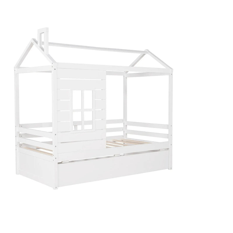 Twin Size Classic House Bed With Twin Size Trundle - White by Unique Piece Furniture