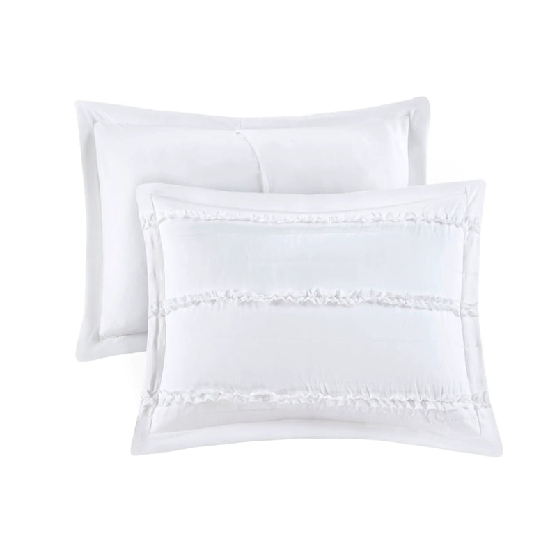 5 Piece Microfiber Ruffled Comforter Set - White California King by HouseOfZazla