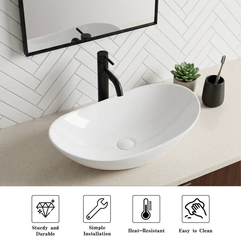 White Oval Ceramic Vessel Sink by HouseOfZazla