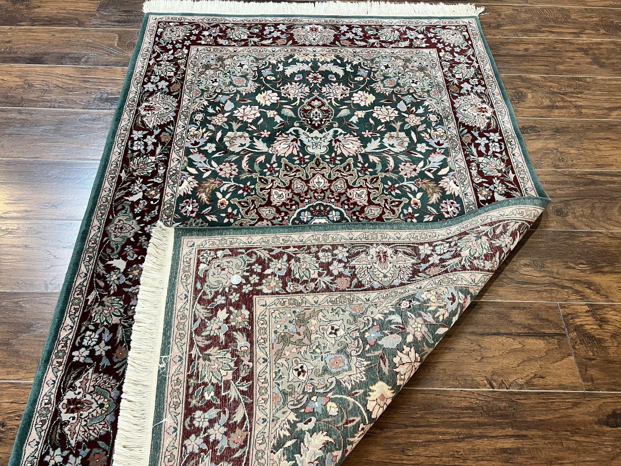 Pak Persian Rug 4x6, Wool Hand Knotted Vintage Carpet, Dark Green, Floral Medallion, Fine Oriental Rug by Jewel Rugs