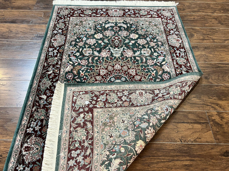 Pak Persian Rug 4x6, Wool Hand Knotted Vintage Carpet, Dark Green, Floral Medallion, Fine Oriental Rug by Jewel Rugs
