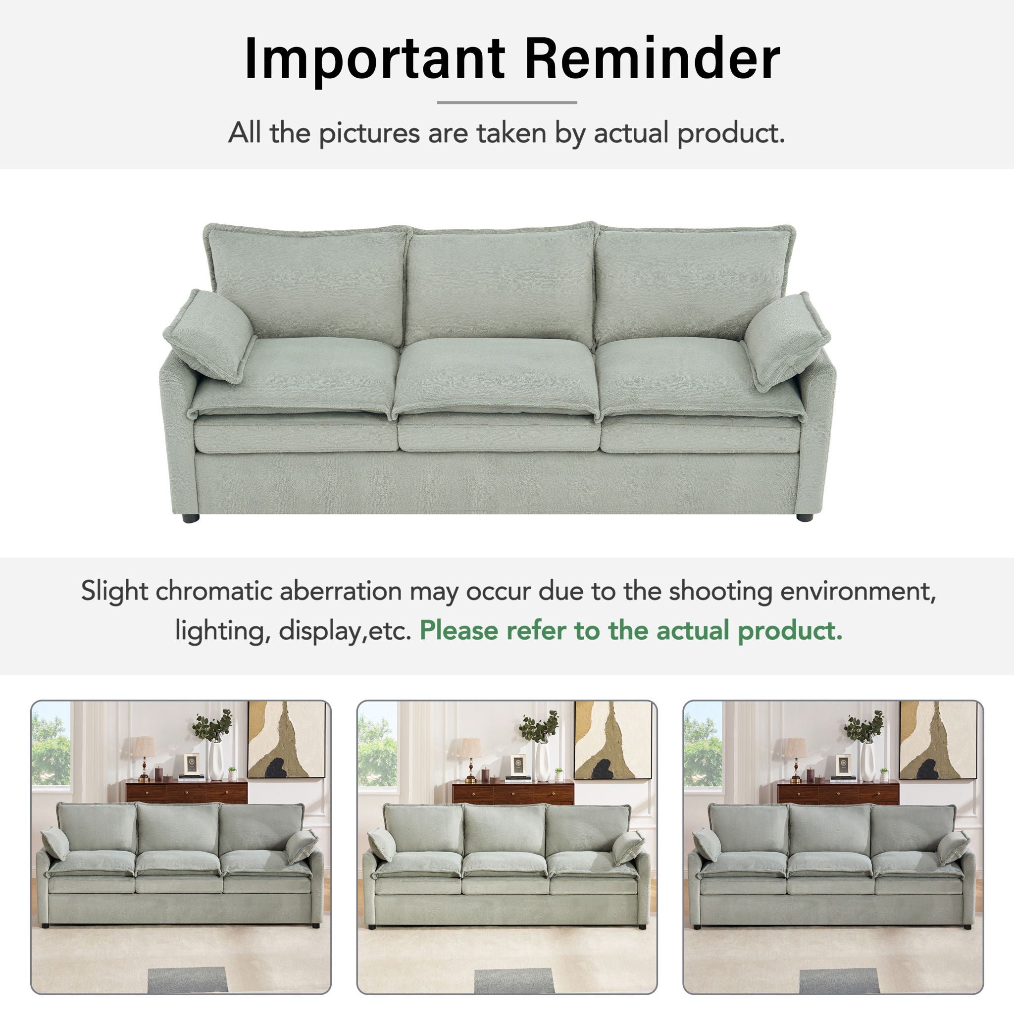 Modern 3 Seater Sofa With Side Storage Pockets For Living Room by HouseOfZazla