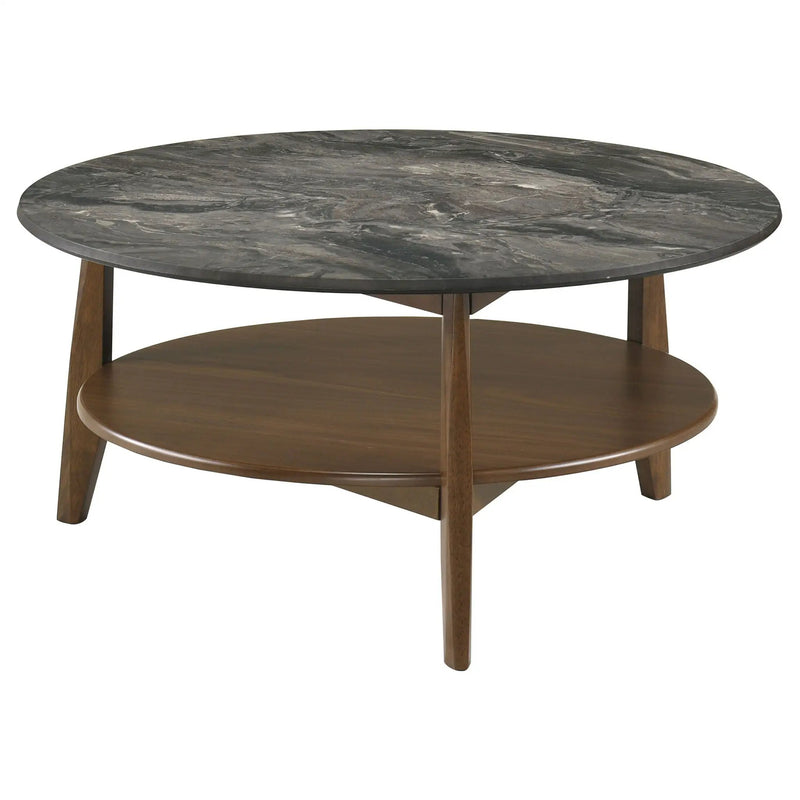Bradley Round SmartTop Cocktail Coffee Table Smokey Grey and Brown by Unique Piece Furniture