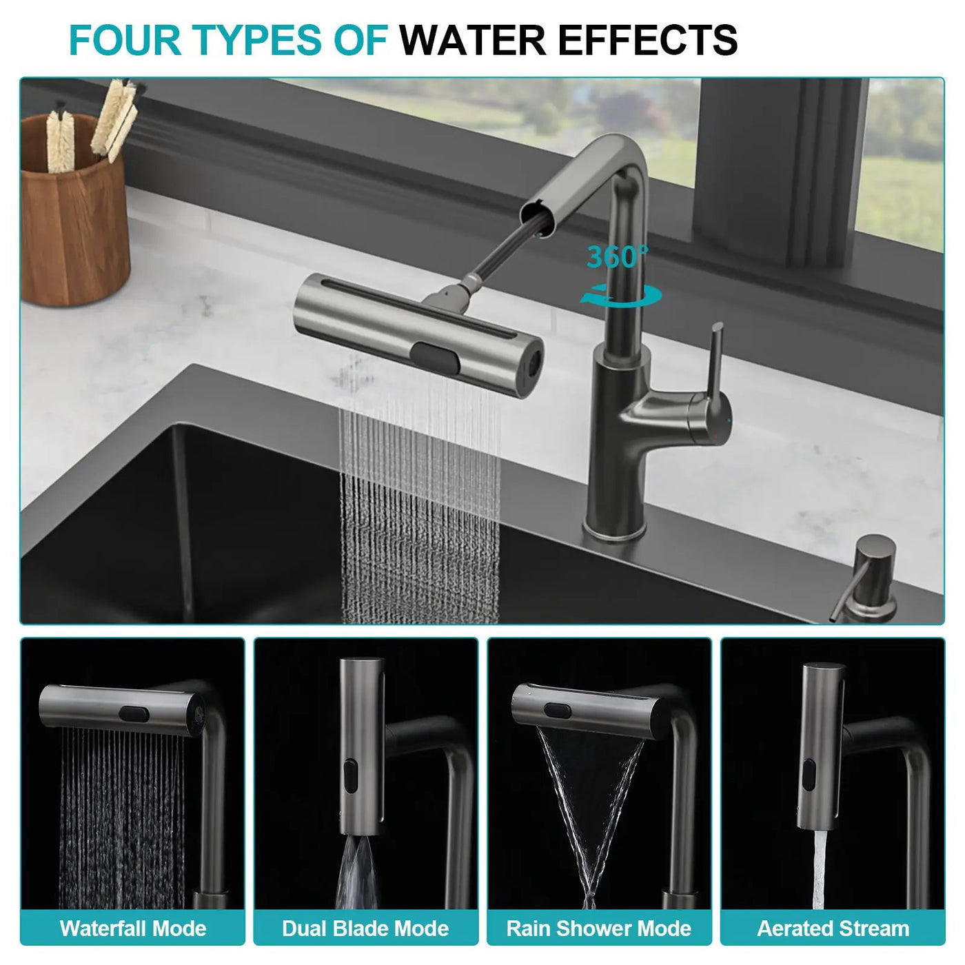 Drop-In Stainless Steel Kitchen Sink With Pull-Out Faucet And Soap Dispenser by HouseOfZazla