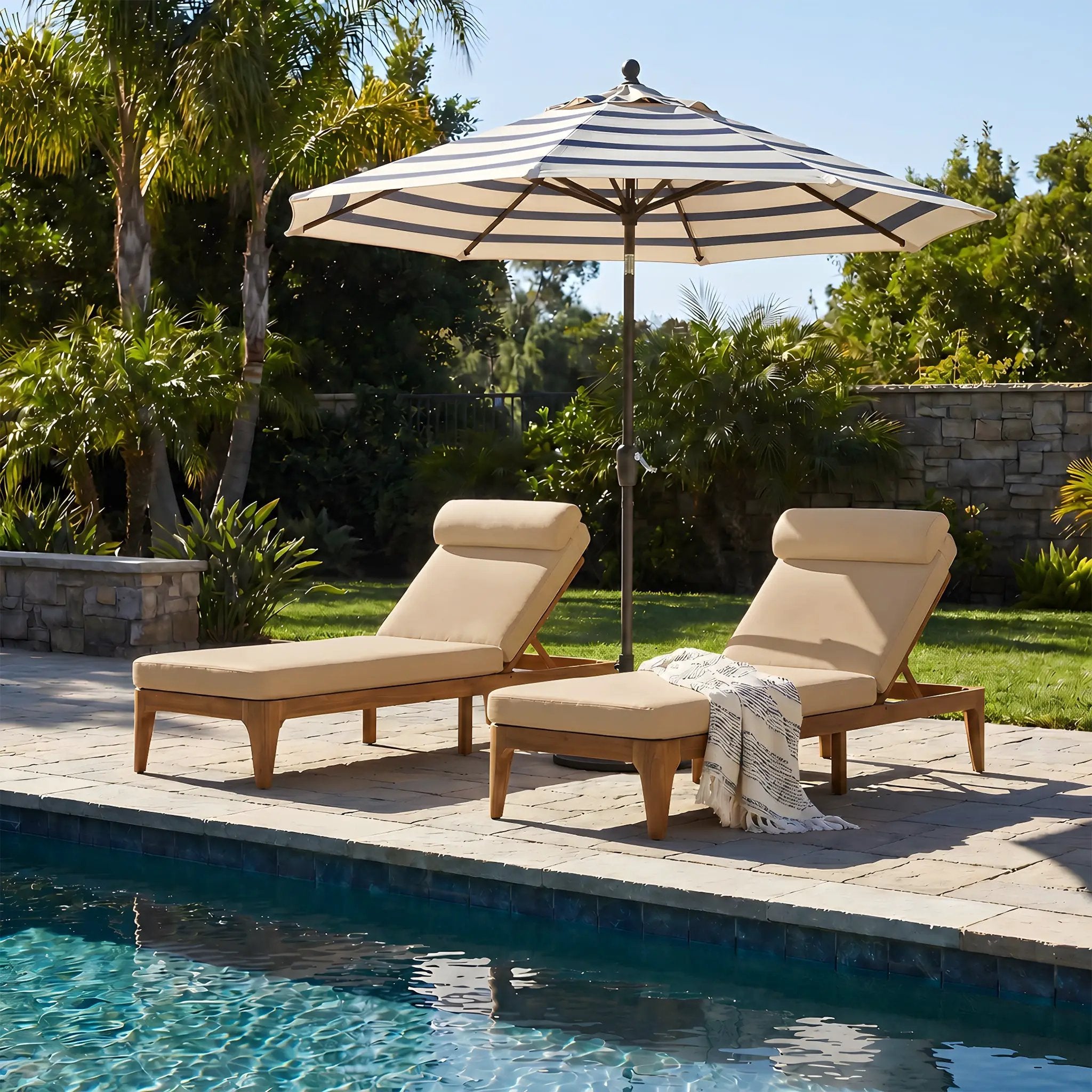 TOPMAX Acacia Wood Chaise Lounge Set of 2 by HouseOfZazla