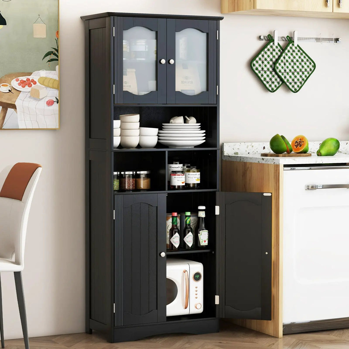 58.5 Inch Freestanding Linen Bathroom Storage Cabinet with Frost Glass Doors by DirectDeals