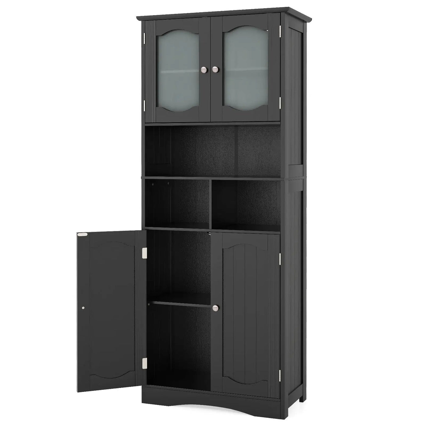 58.5 Inch Freestanding Linen Bathroom Storage Cabinet with Frost Glass Doors by DirectDeals